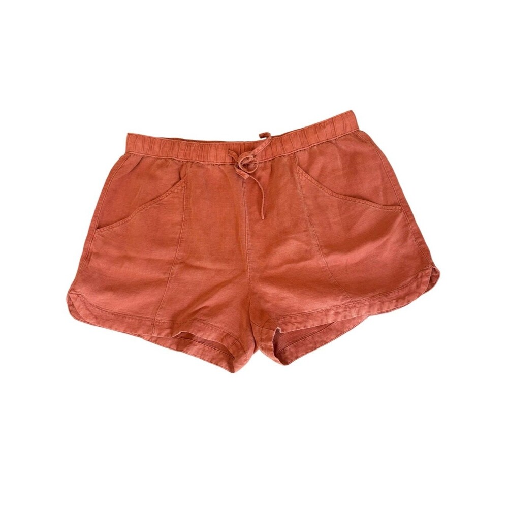 C&C California Rust Orange Coral Drawstring Linen Blend Shorts Womens XL